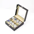 8-slot black leather watch display case with transparent window and white stitching - 8-Slot Watch Box