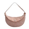 Borsa a mezzaluna rosa con cuciture decorative a cuore bianche e fibbia argento - Rosa