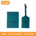 Protège-passeport et étiquette à bagages en similicuir bleu lac avec carte du monde - Set / Bleu Lac