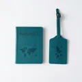 Lake Blue PU leather passport holder and luggage tag set with embossed world map - Set / Lake Blue