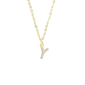 Gold square necklace featuring a sparkling zircon-studded letter Y pendant for women - Letter Y