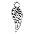 Vintage silver angel wing pendant with detailed metallic feathers and top ring - Hollow Wing (11420)