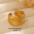 Anello aperto a piuma in acciaio inossidabile placcato oro 18k con trama a foglia - Stile Forma di Piuma Larga (771)