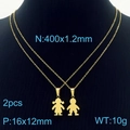 Golden stainless steel necklace set featuring boy and girl silhouette pendants - Gold (KN231257-K)