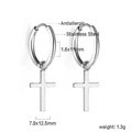 Polished stainless steel hoop earrings with cross pendant in hypoallergenic silver finish - Silver Cross Style (EA559301S)