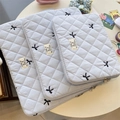 Quilted laptop sleeve with cute black embroidered bows light blue tablet pouch 11 13 15 inch - 11" / Light Blue