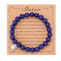 Blue glitter bead bracelet with silver heart charm on a Sister message wish card - Heart Lapis Style Blue Stone Sister With Card