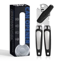 Black 3-in-1 stainless steel manual can opener with large easy-turn knob and soft handles - Type 2 (Color Box Packaging)