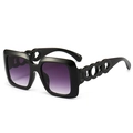 Fashion oversized square sunglasses with purple gradient lenses and hollow chain temples - Black Frame Gradient Gray Lens