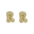 Gold plated bubble letter R stud earrings paved with sparkling cubic zirconia stones - Letter R