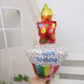 Cupcake shaped foil balloon with Happy Birthday text and colorful stripe patterns - Mini Polka Dot Candle Cake