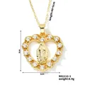Detail of gold heart pendant featuring Virgin Mary relief with sparkling cubic zirconia - White Zirconia (N01112-1)