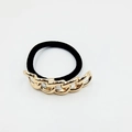 Elegant black elastic hair tie featuring a polished gold-plated Cuban chain detail - Golden Cuban Chain (Hair Tie 46)
