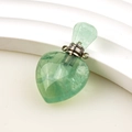 Green heart-shaped natural crystal perfume bottle pendant with silver metal screw cap - Green Fluorite Heart
