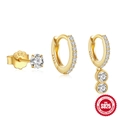 Three-piece gold S925 sterling silver earring set with sparkling zircon crystal accents - 925 Sterling Silver/Zirconia / #2 Gold - 3Pcs Set / Gold