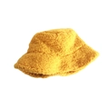 Thick ginger yellow lambswool bucket hat for women with warm faux fur plush texture - Adult One Size 58-60cm / Yellow