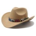 Classic camel wool western cowboy hat featuring a colorful snakeskin pattern belt strap - M (56-58cm) / Camel