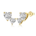Elegant gold S925 sterling silver heart-shaped stud earrings with sparkling white crystals - Double Heart Gold (DY1D0181-S-G-WH)