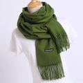 Olive green cashmere-feel scarf for women with elegant tassels and logo label - 200*70cm / Army Green