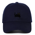Casquette de baseball en coton bleu marine avec broderie chat noir et yeux jaunes - Réglable / Bleu Marine