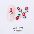 Macro detail of 6x11mm red tulip nail art charms with colorful enamel and metal base - Red Flower White K Base (8523)