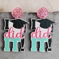 Cute wood graduation drop earrings with book and hat design featuring I DID IT text - I did IT-Glitter Stud