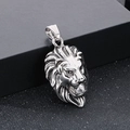 Pendentif tête de lion argenté avec zircone cubique ronde de style hip hop - Couleur Acier avec Zirconium KP42216-TOM