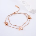 Rose gold double-layer stainless steel butterfly bracelet with frosted texture charms - Rose Gold