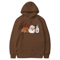 Coffee brown Christmas hoodie with cartoon milk and cookies print for men and women - S / Coffee