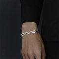 Minimalist silver steel chain link bracelet with rectangular and Cuban拼接 design - Square Stitching Bracelet Steel Color (S4155B)