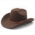 Brown wool western cowboy hat with wide brim, leather band and metal ventilation eyelets - M (56-58cm) / Brown