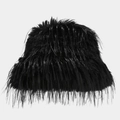 Stylish black long-fur faux fur bucket hat for women with a fluffy and warm winter design - One Size / Black