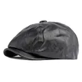 Casquette de marin classique en cuir noir avec coutures premium et design rétro à panneaux - Réglable / Noir