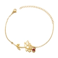 Golden stainless steel bracelet with cutout flower pendant and red birthstone charm - July Birth Flower Bracelet