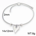Polished silver heart pendant snake chain bracelet with adjustable bead clasp - Steel Solid Heart Style (KB184665-Z)
