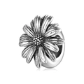 Oxidized S925 sterling silver daisy spacer bead with vintage floral texture for DIY bracelet - PA0135 (Vintage Oxidation Daisy)