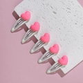 Detailed view of five pink heart hair clips with white metal base for girls - Rose Red