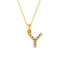 18K gold plated stainless steel necklace with pearl-encrusted Y letter pendant charm - Letter Y (S-P149-Y)