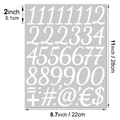 Detail view of 2-inch white vinyl number stickers with dimensions in inches and cm - 2 Inch Handwritten Numbers & Symbols - White