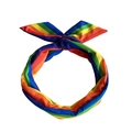 Detailed close-up of a rainbow striped knitted headband with a neat bow on white background - Rainbow Headband