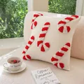 Christmas tufted candy cane pillow cover in cream white chenille with embroidery - Loop Canvas Candy Cane Large