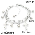Silver stainless steel double-layer chain bracelet with cross pendants and size specs - Style B Steel Color (KB187005-Z)