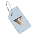 Light blue PU leather luggage tag with golden letter V and steel wire loop strap - Light Blue V