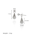 Polished silver stainless steel water drop earrings with dimensions and weight info - Silver