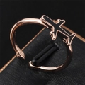 Adjustable rose gold airplane open ring with black enamel inlay for women - Adjustable Open / Airplane Rose Gold (Enamel Inlaid)