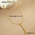 Detailed shot of a gold snake-themed necklace with a curved zircon-studded pendant - Necklace-Gold-White Zirconia