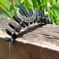 Detail of handmade wire-wrapped black crystal tiara with silver hollow moon accent - Black Crystal with Silver Wire & Moon