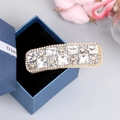 Pasador de pelo dorado con cristales brillantes en una caja de regalo azul oscuro - Estilo 7 Blanco [Cuadrado]