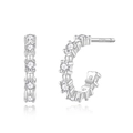 Exquisite S925 sterling silver C-shape stud earrings with shimmering white cubic zirconia - Platinum Color
