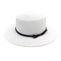 Detail of white straw boater hat featuring black braided rope and bronze metal accents - M (56-58cm) / Pure White
